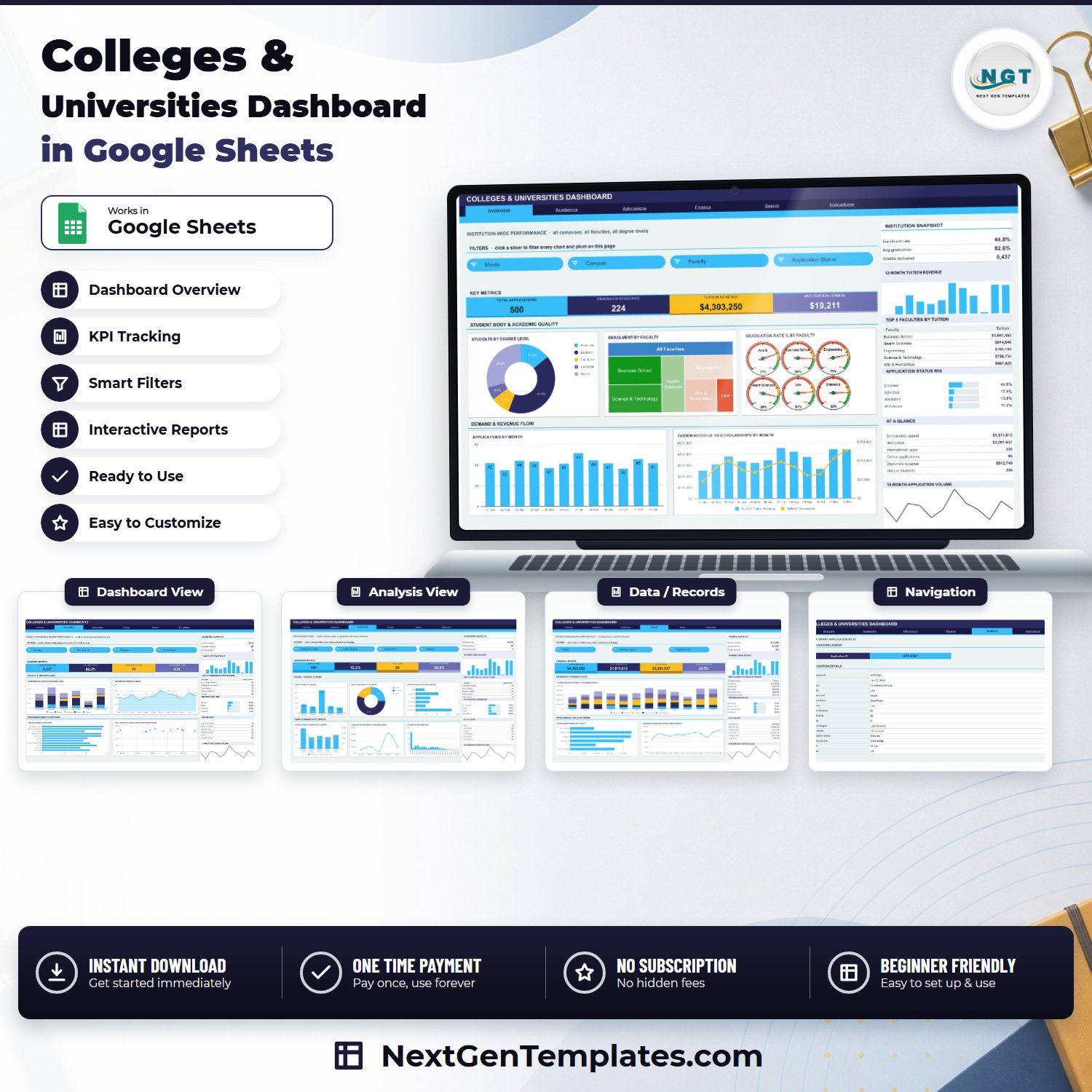 Colleges & Universities Dashboard in Google Sheets - product cover