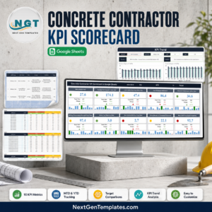 Concrete Contractor KPI Scorecard in Google Sheets product cover