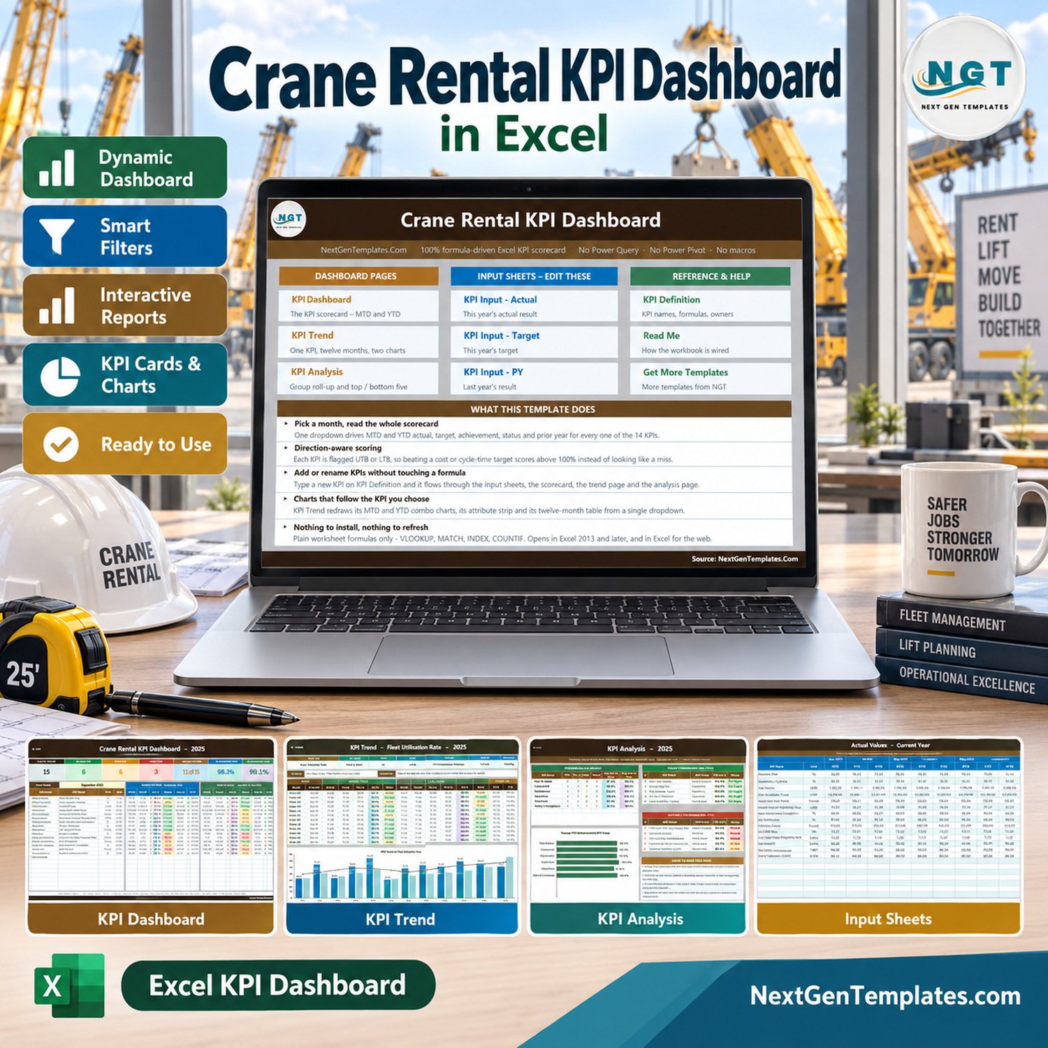 Crane Rental KPI Dashboard in Excel