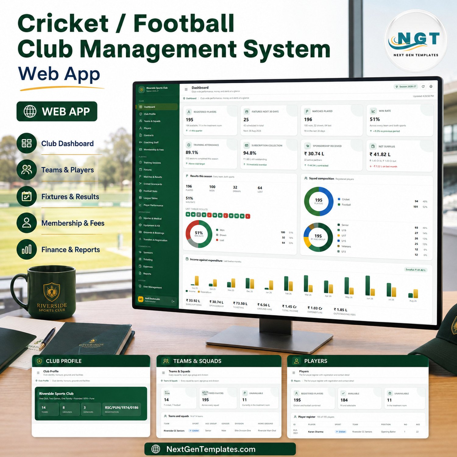 Cricket and Football Club Management System Web App