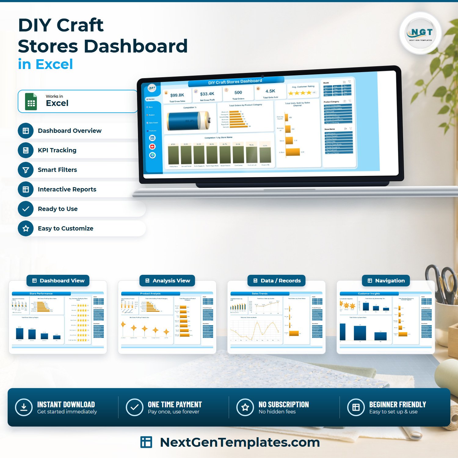 DIY Craft Stores Dashboard in Excel