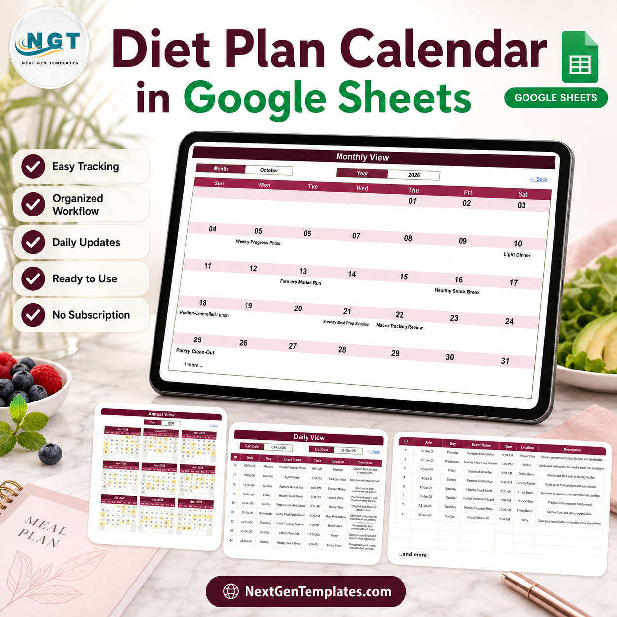 Diet Plan Calendar in Google Sheets - product cover