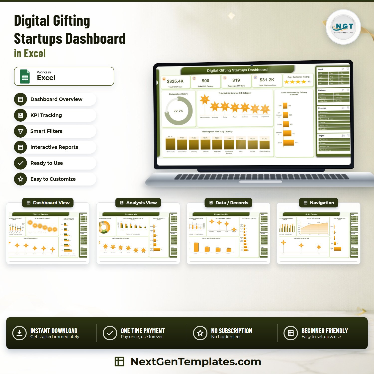 Digital Gifting Startups Dashboard in Excel product cover