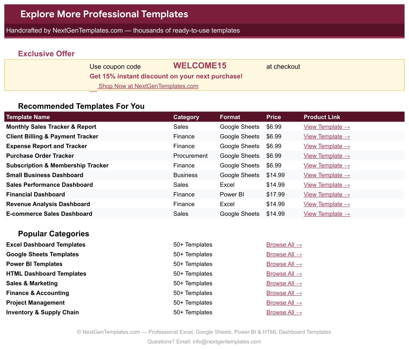 Digital Product Sales Tracker - Explore More Templates page