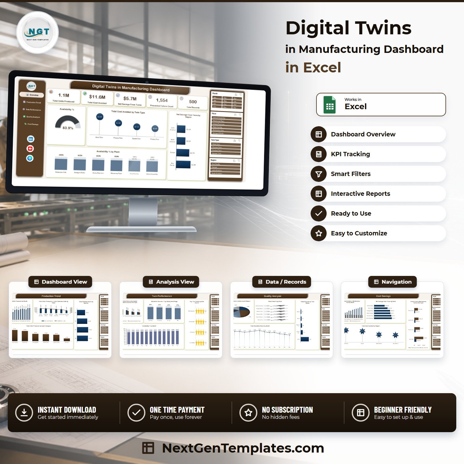Digital Twins in Manufacturing Dashboard in Excel