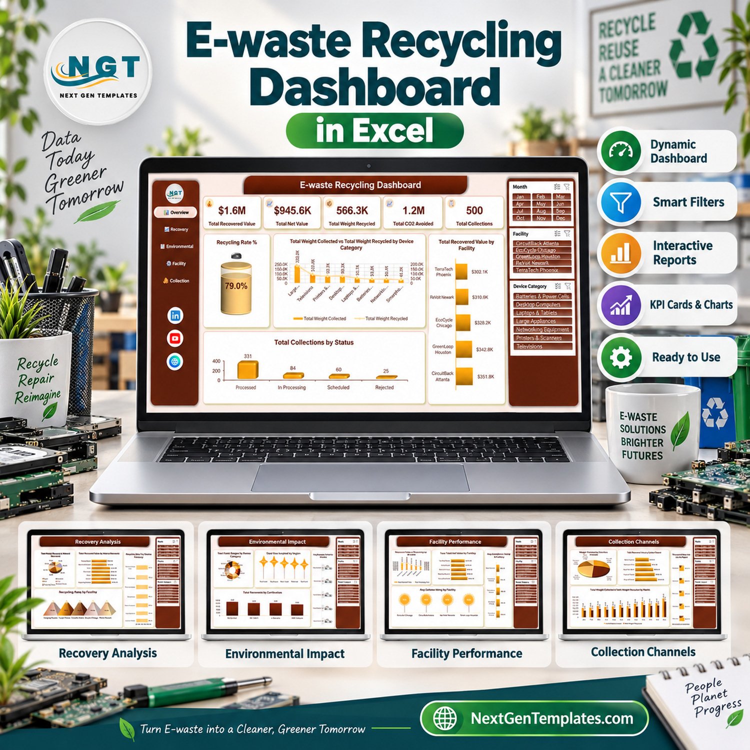 E-waste Recycling Dashboard in Excel