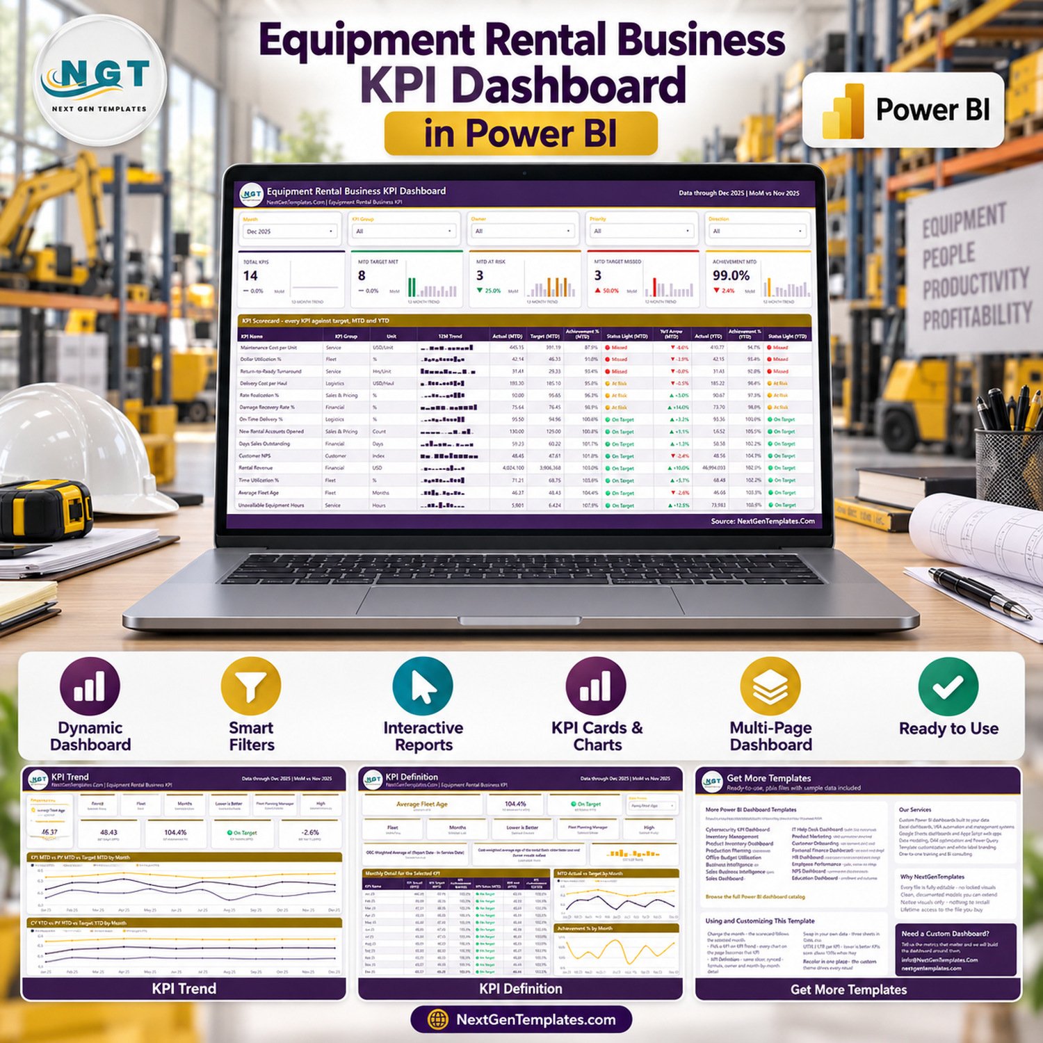 Equipment Rental Business KPI Dashboard in Power BI