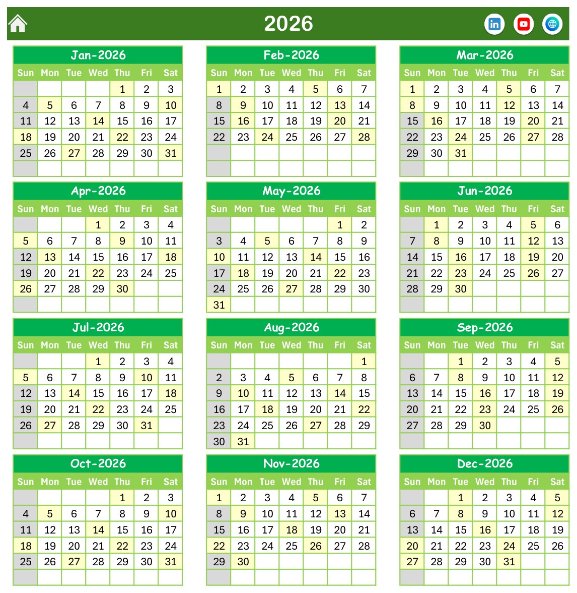 Annual View of the exam duty calendar template