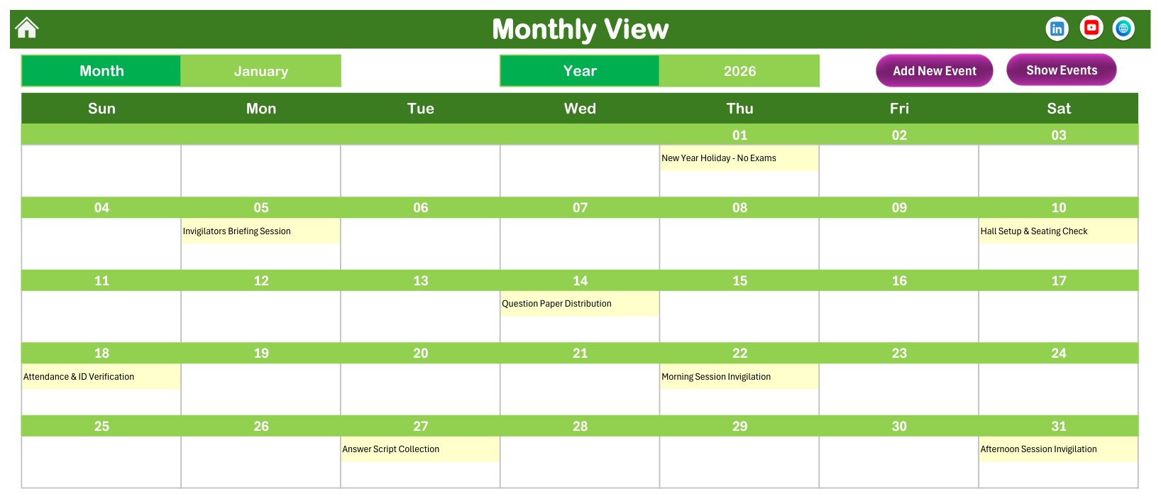 Monthly View with invigilation duties on their dates