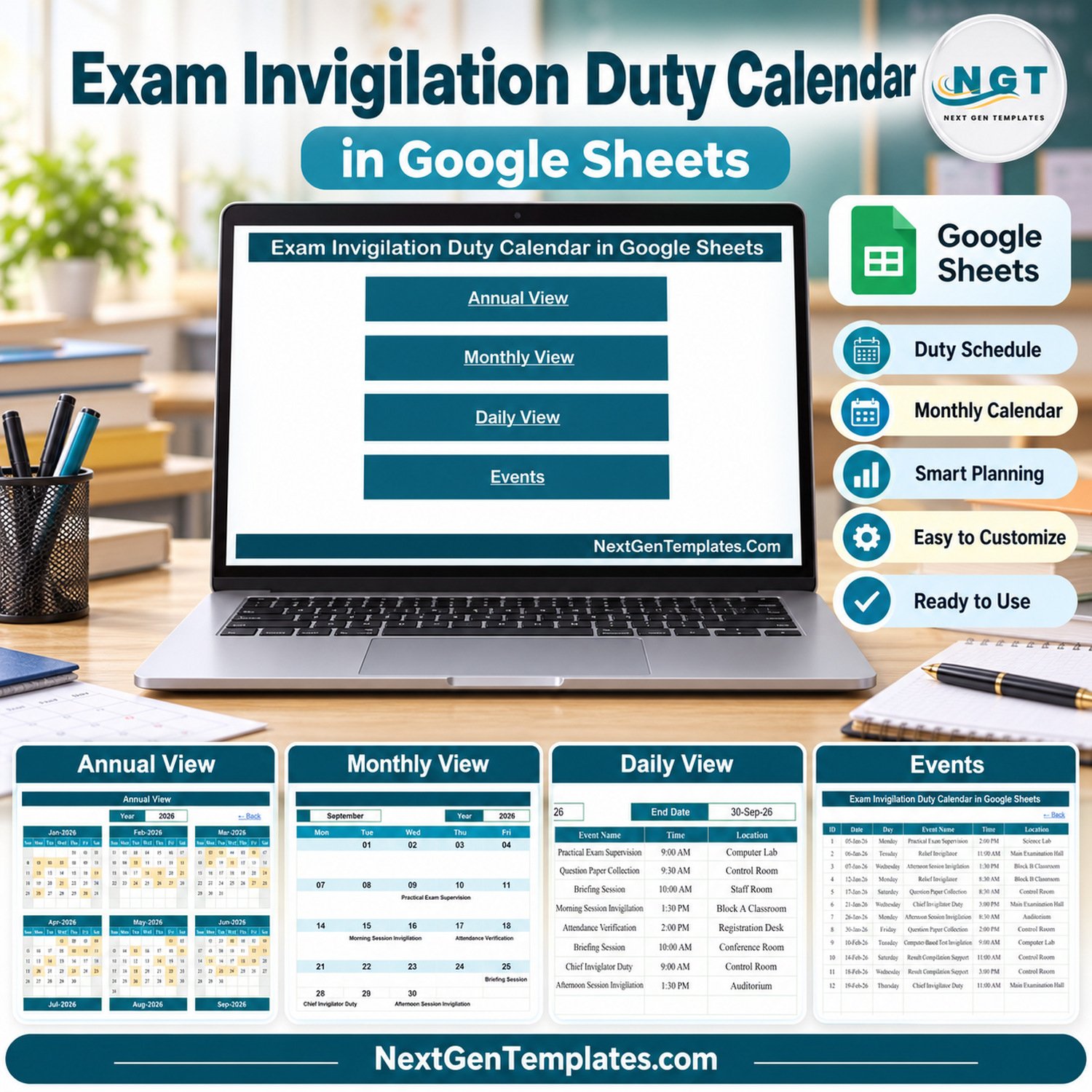 exam invigilation duty calendar in google sheets