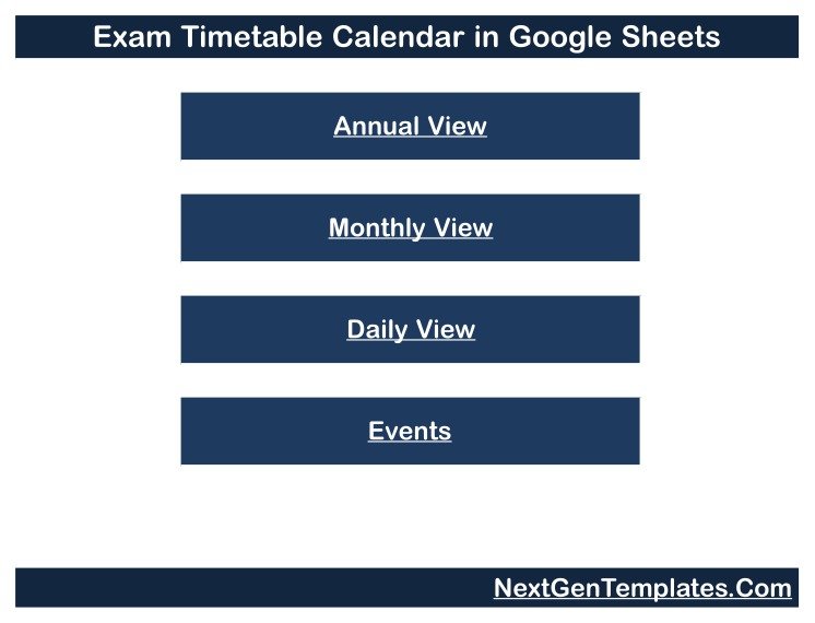Exam Timetable Calendar in Google Sheets home navigation