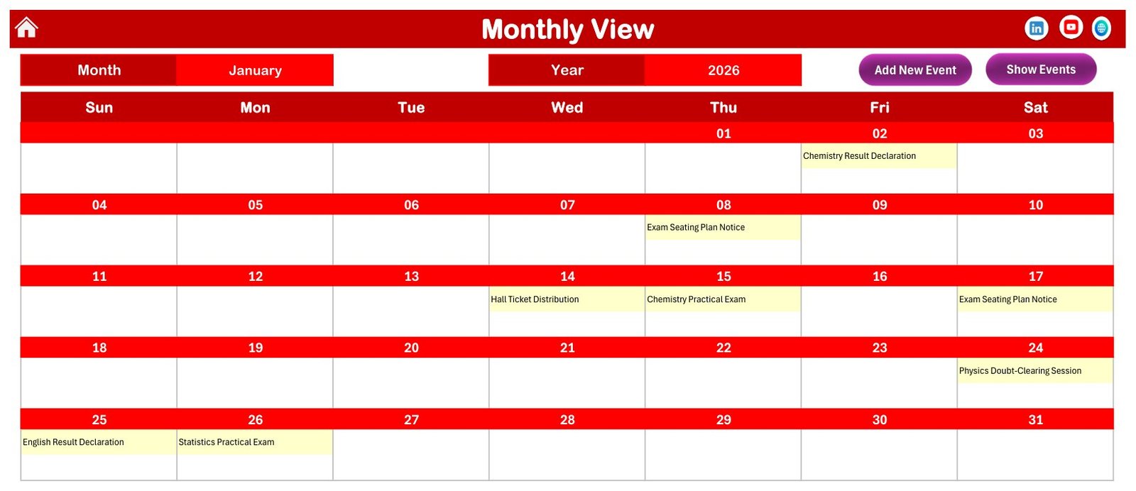 Exam Timetable Calendar in Excel - Image 4