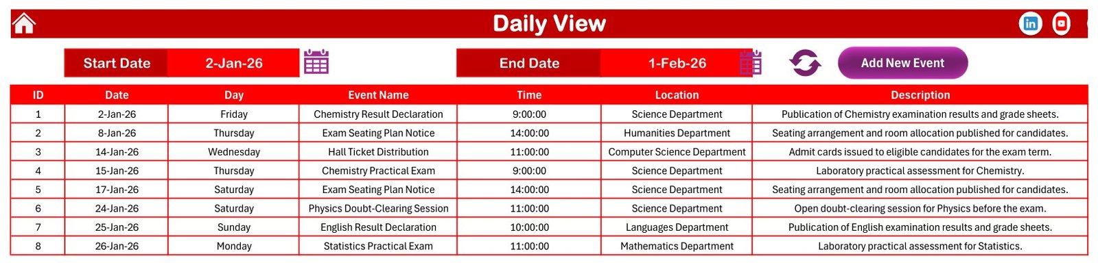 Exam Timetable Calendar in Excel - Image 5