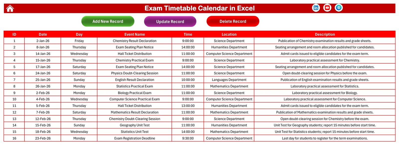 Exam Timetable Calendar in Excel - Image 7