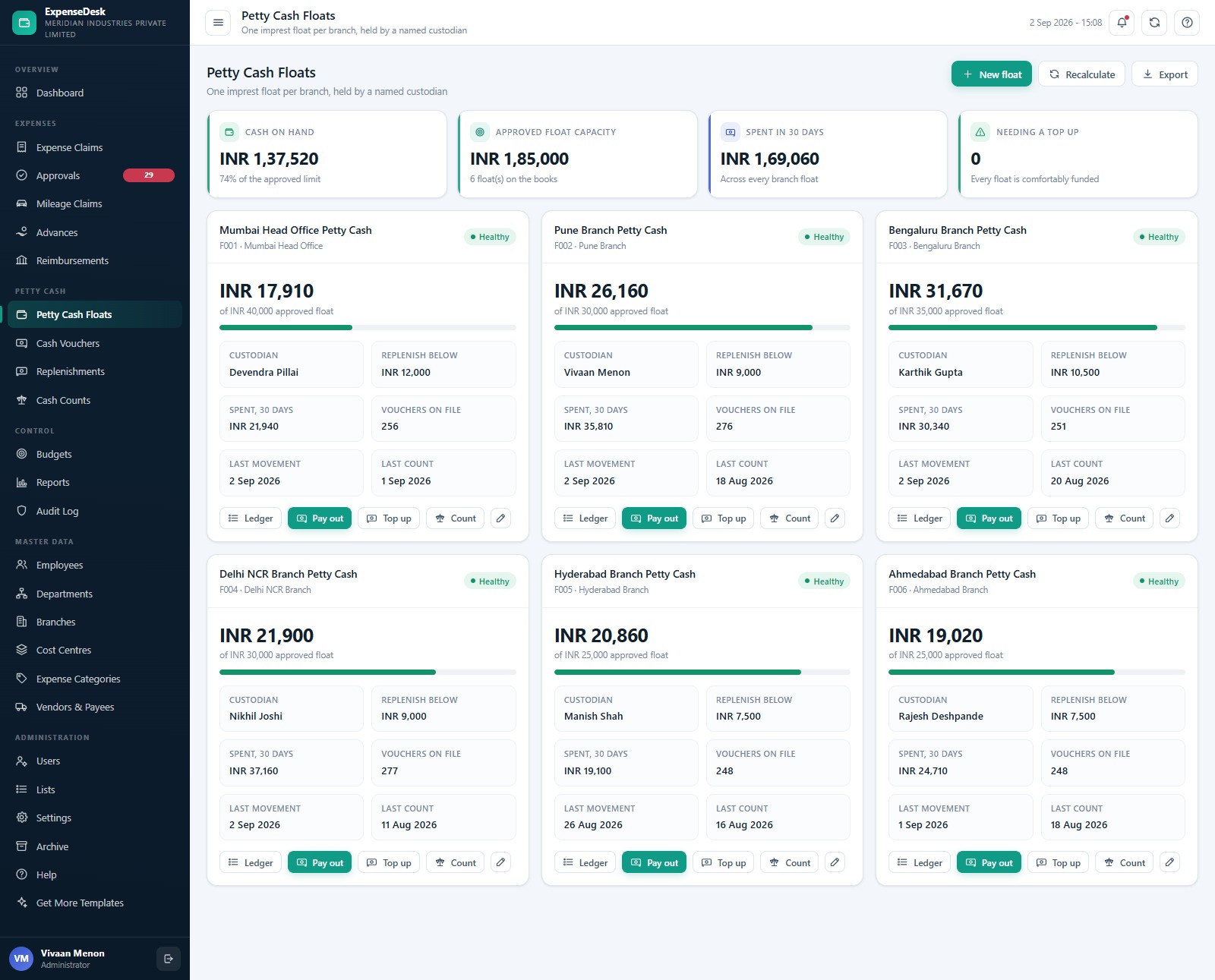 Expense & Petty Cash Management System Web App - Petty cash floats