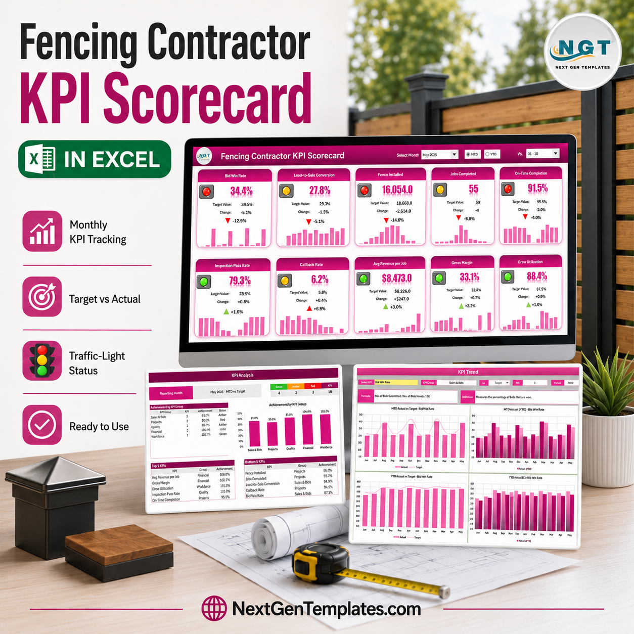 Fencing Contractor KPI Scorecard in Excel