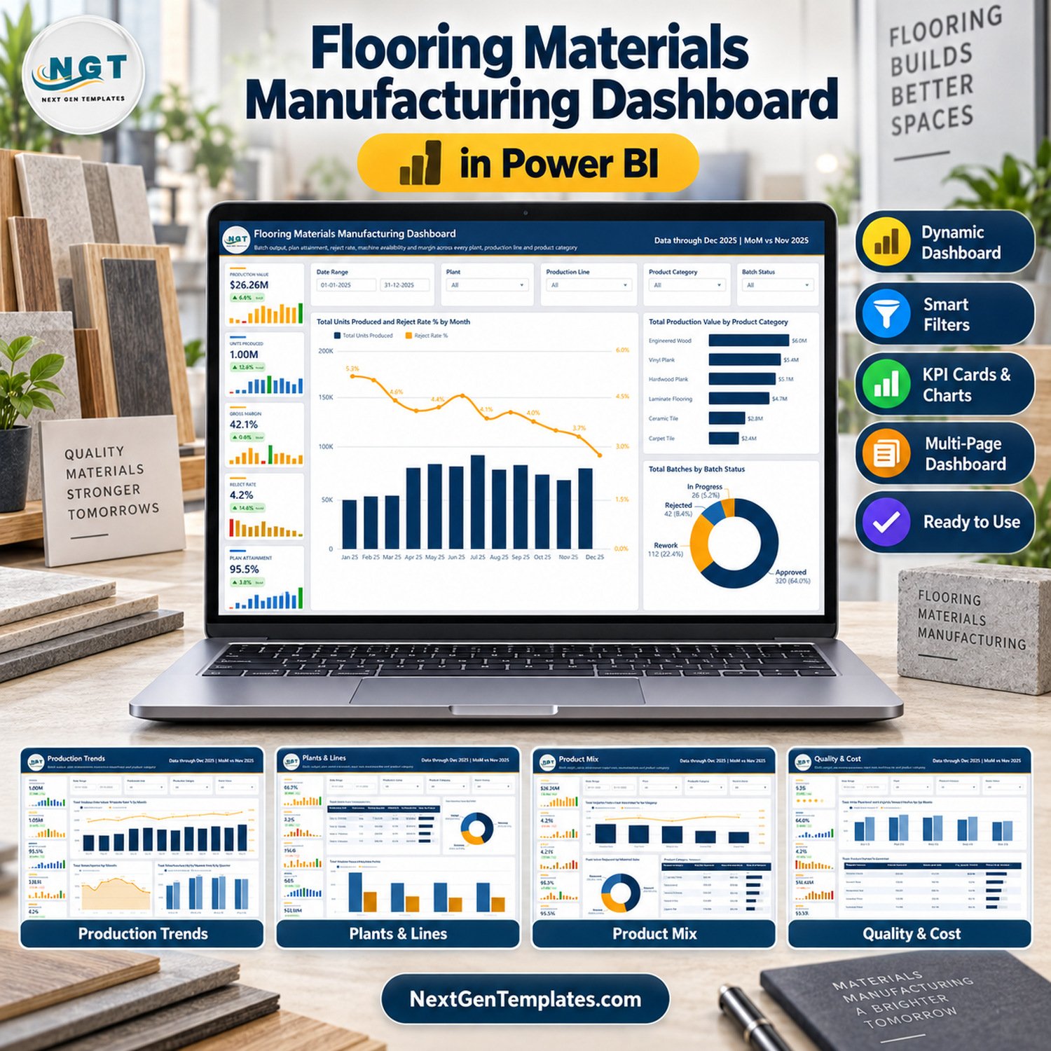 Flooring Materials Manufacturing Dashboard in Power BI