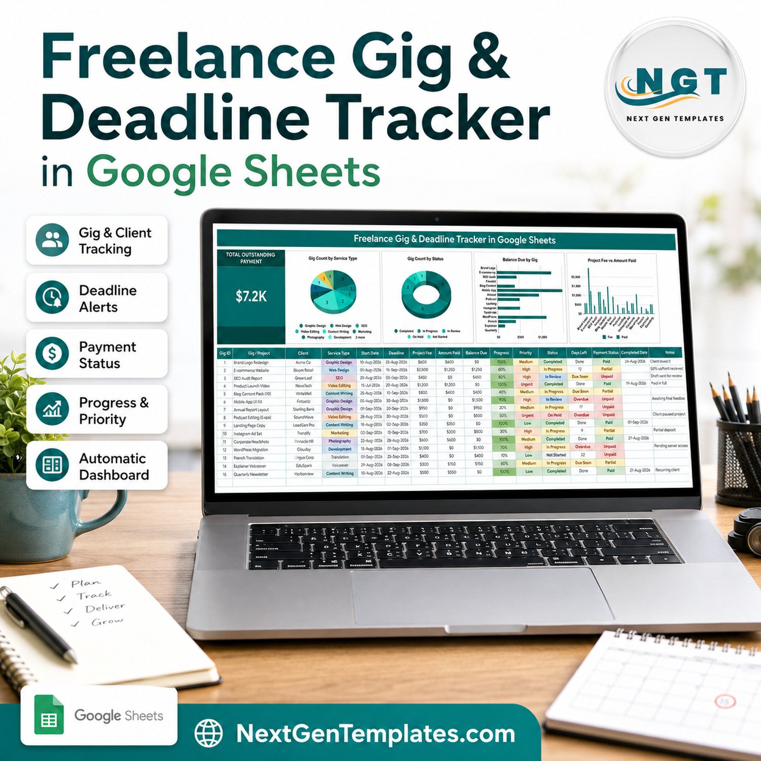 Freelance Gig Deadline Tracker in Google Sheets