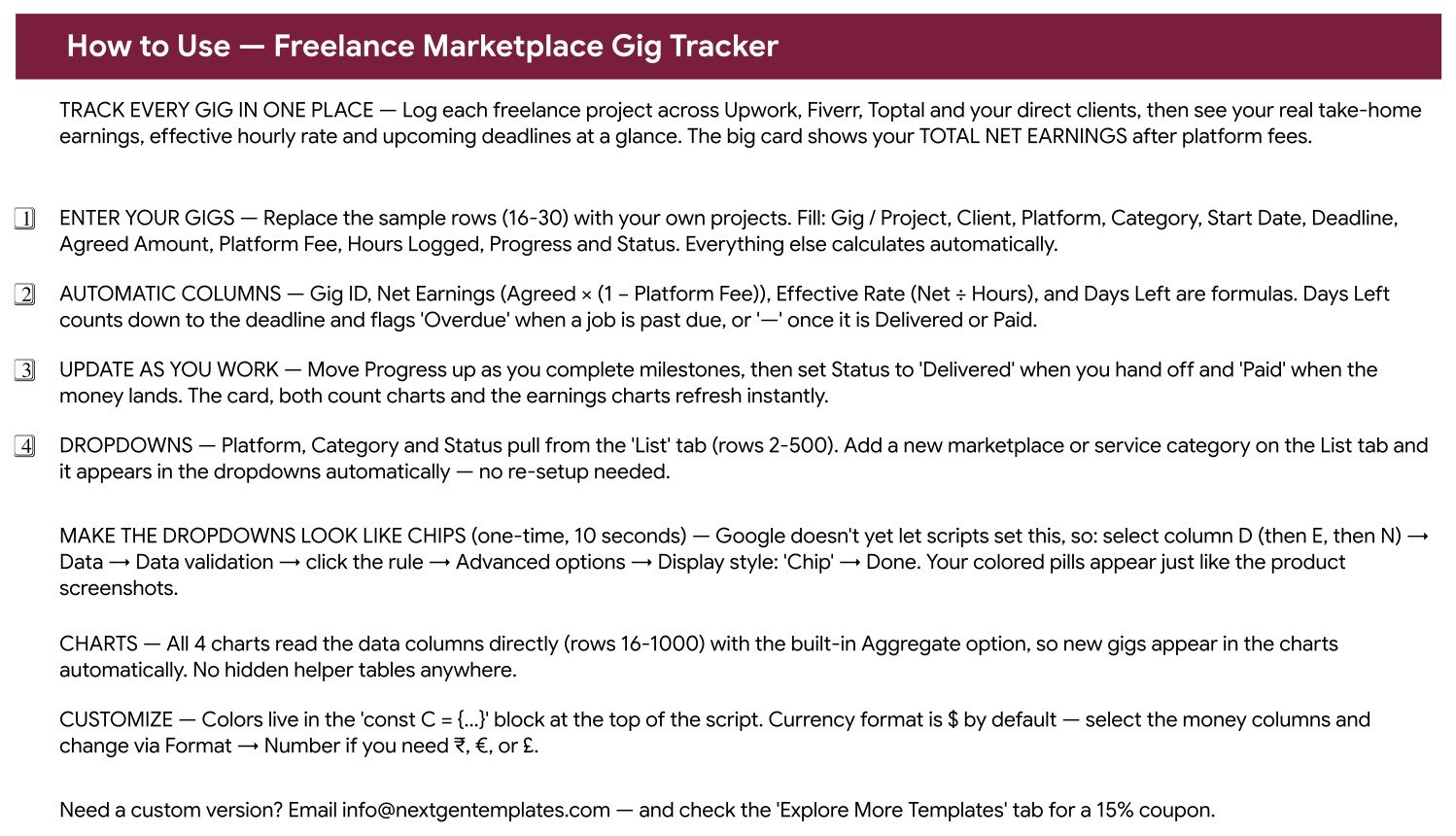 How to use the Google Sheets freelance project tracker