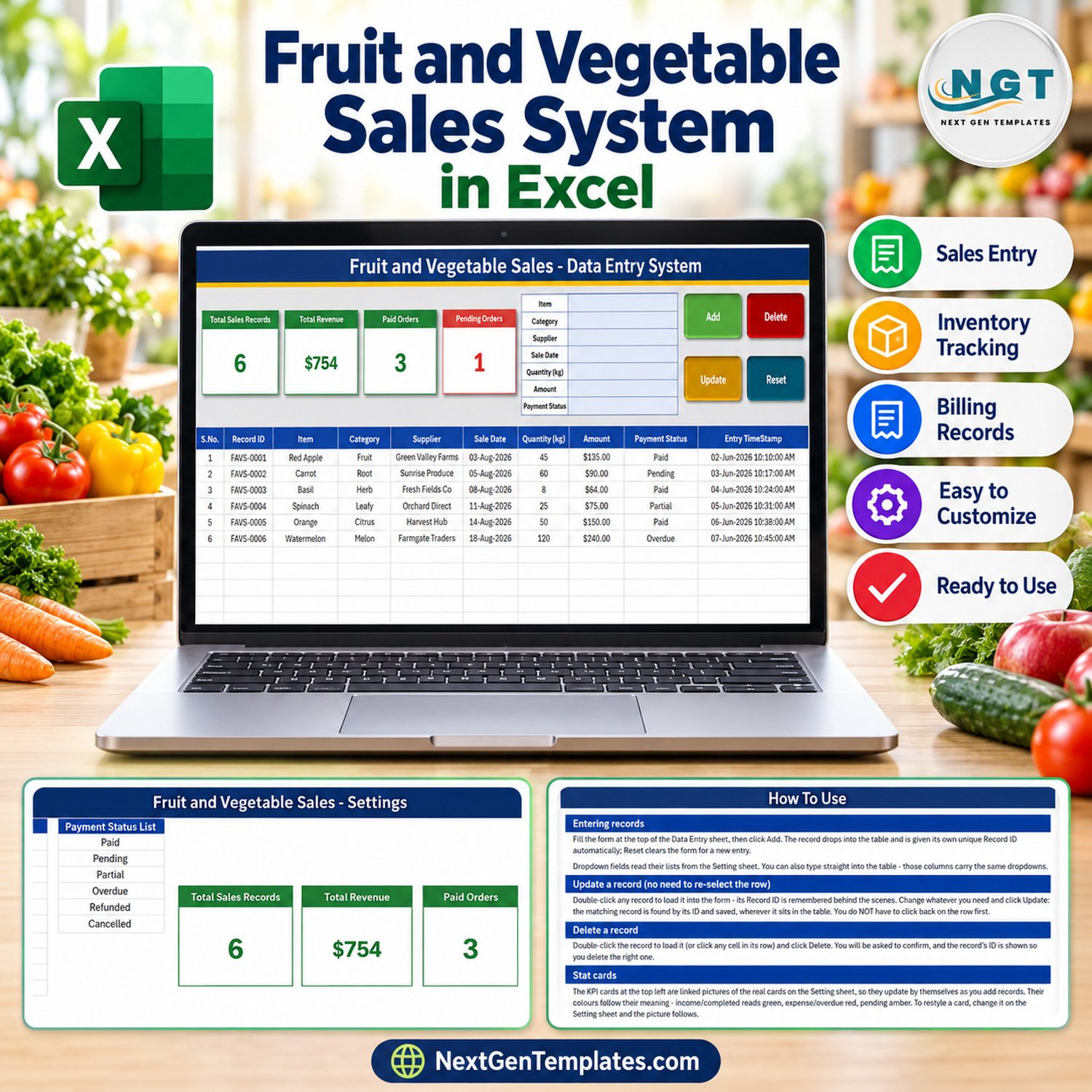 Fruit and Vegetable Sales Data Entry System in Excel
