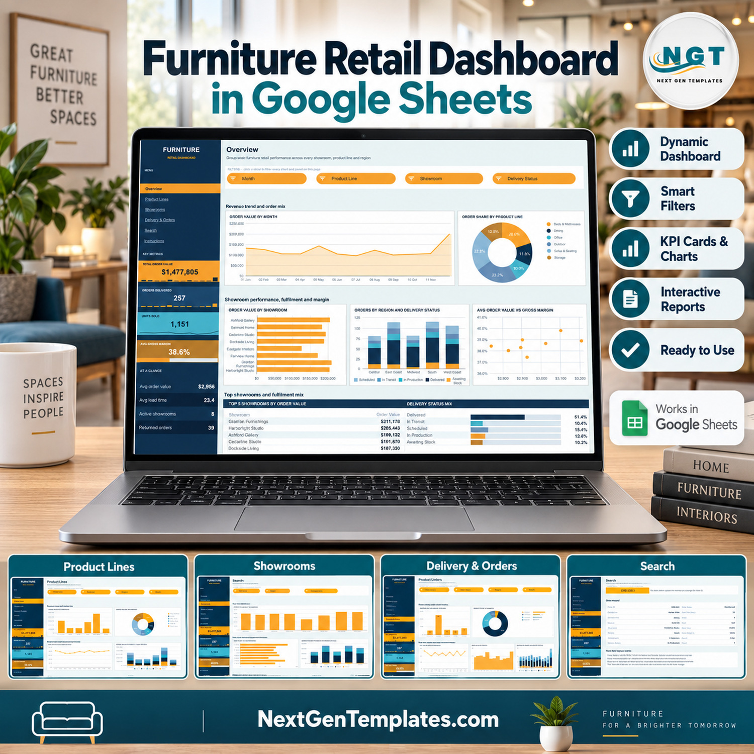 Furniture Retail Dashboard in Google Sheets