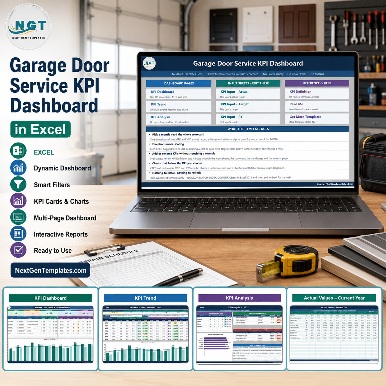 Garage Door Service KPI Dashboard in Excel