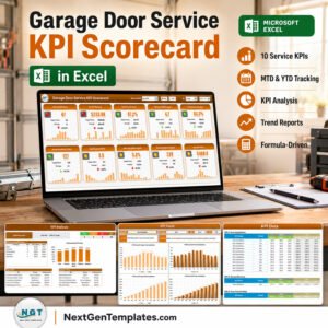 Garage Door Service KPI Scorecard in Excel product cover with the ten KPI tile wall