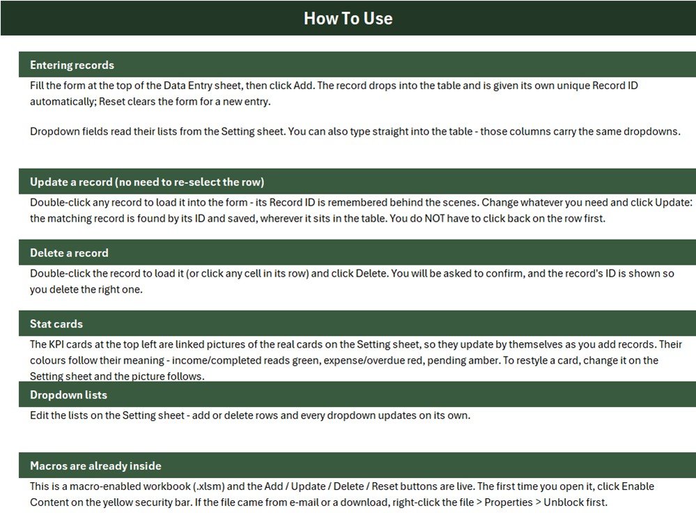 Excel VBA data entry form - How To Use sheet