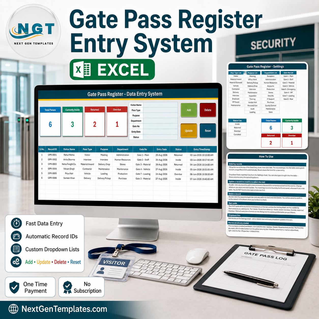 Gate Pass Register Data Entry System in Excel