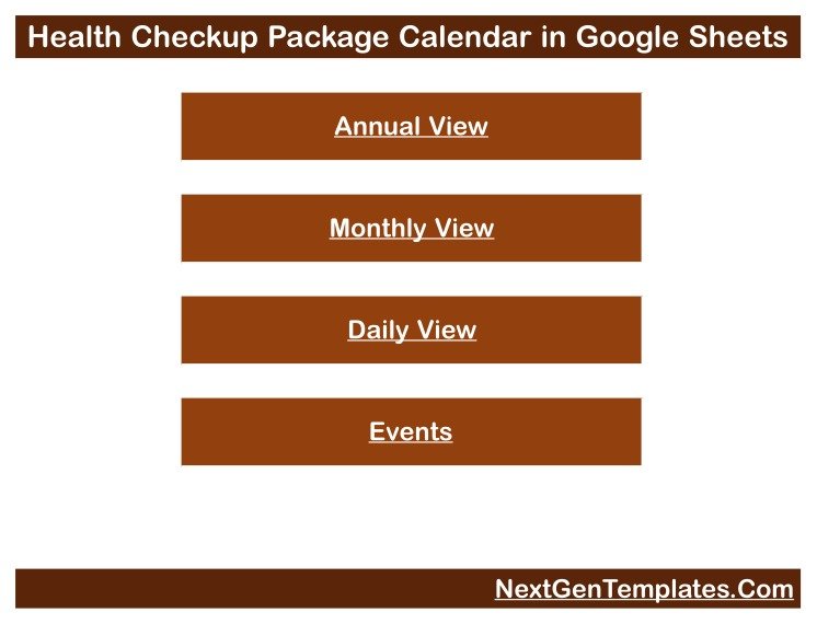 Home menu tab of the Health Checkup Package Calendar in Google Sheets
