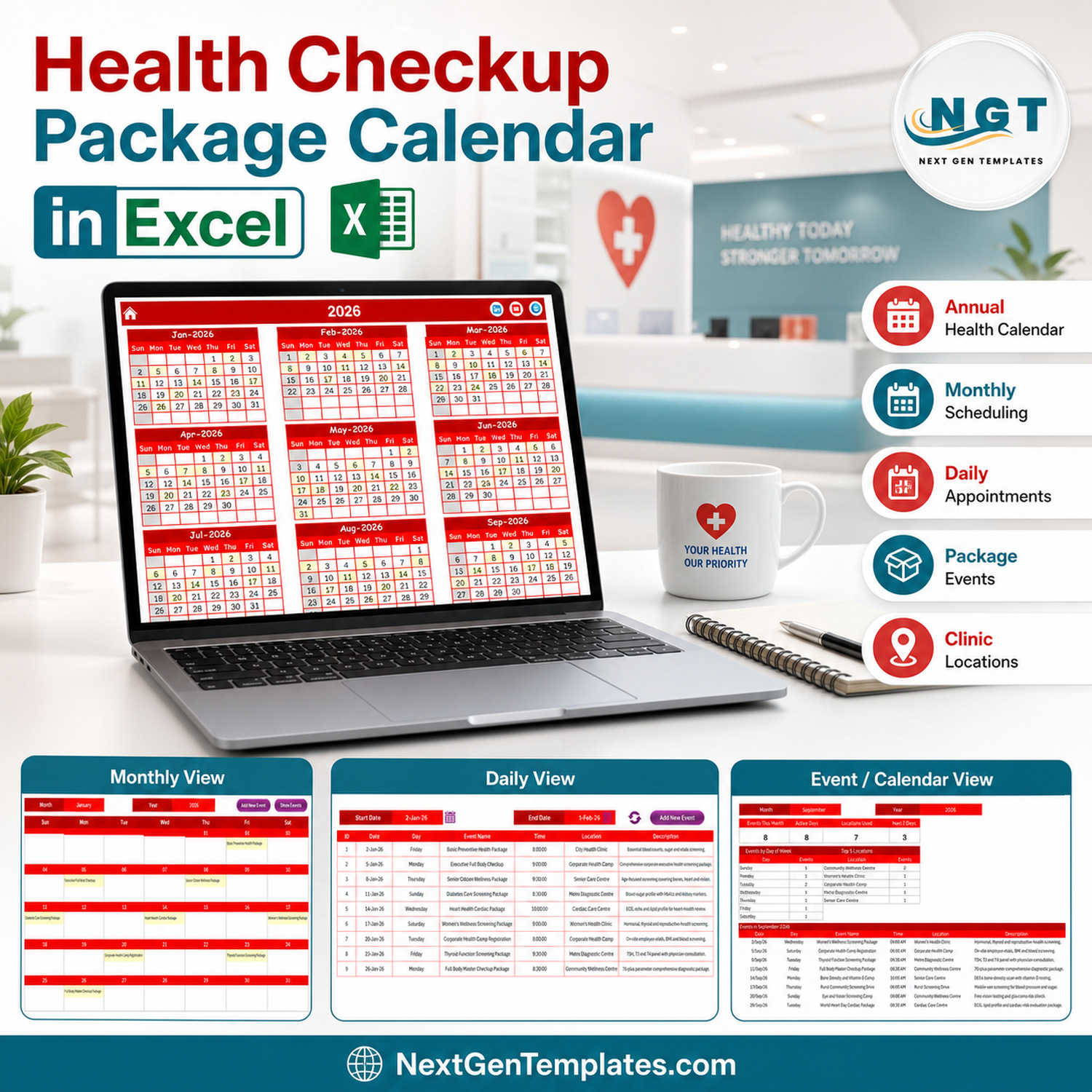 Health Checkup Package Calendar in Excel