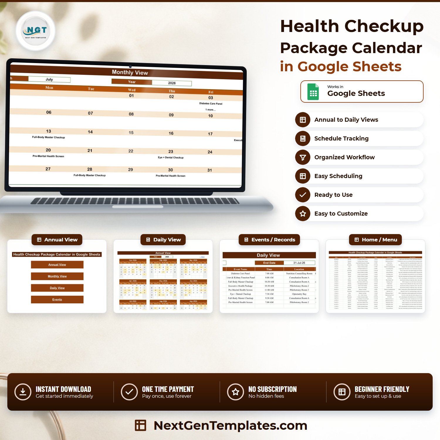 Health Checkup Package Calendar in Google Sheets product cover
