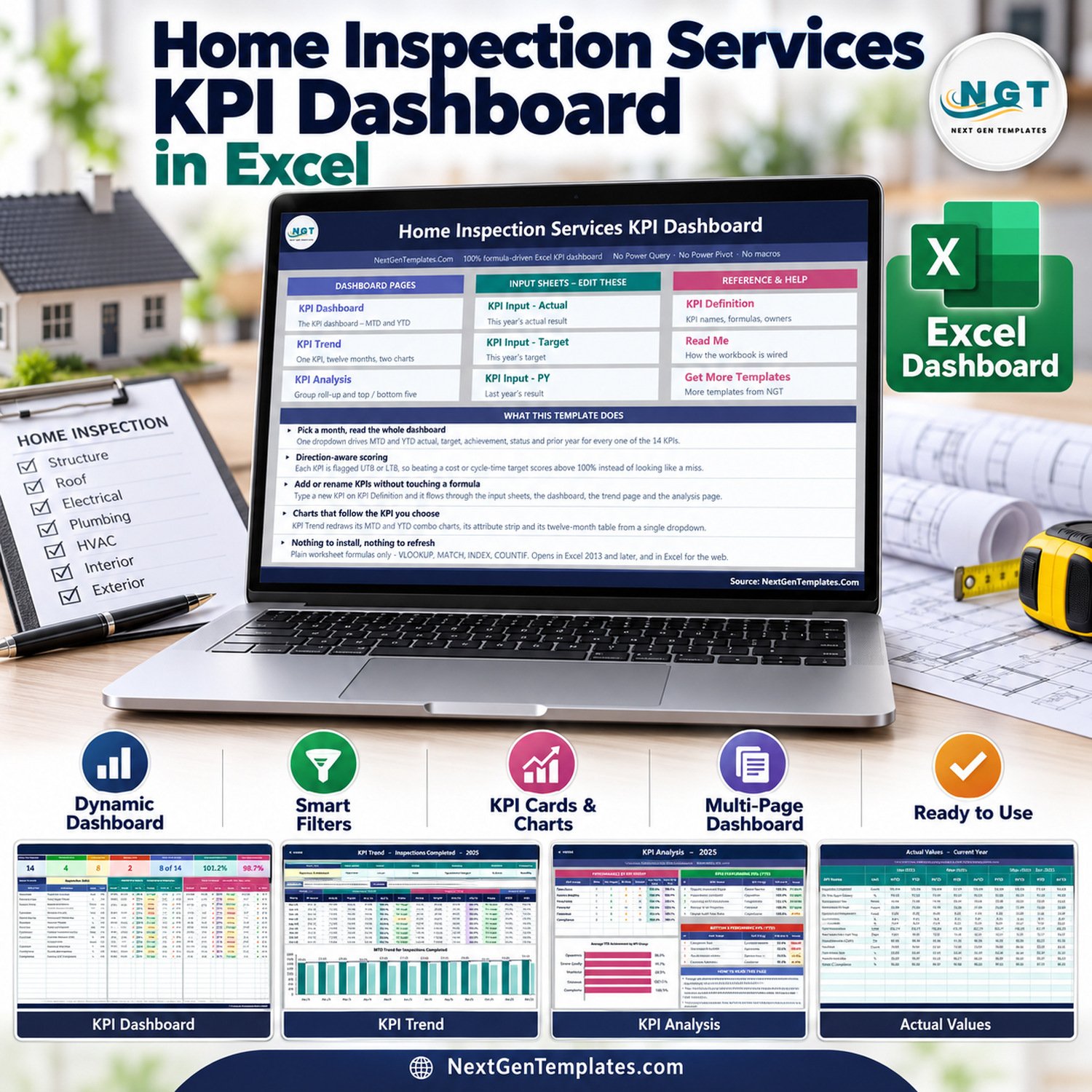Home Inspection Services KPI Dashboard in Excel feature image