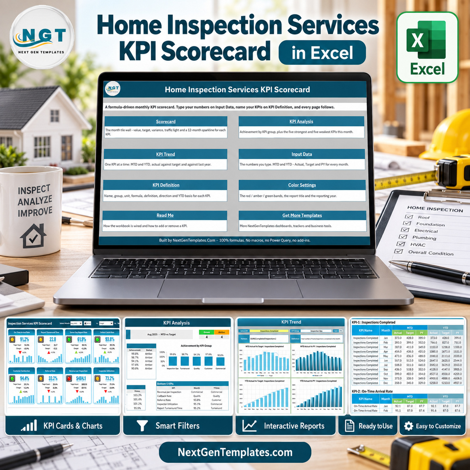 Home Inspection Services KPI Scorecard in Excel product image