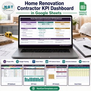 Home Renovation Contractor KPI Dashboard in Google Sheets