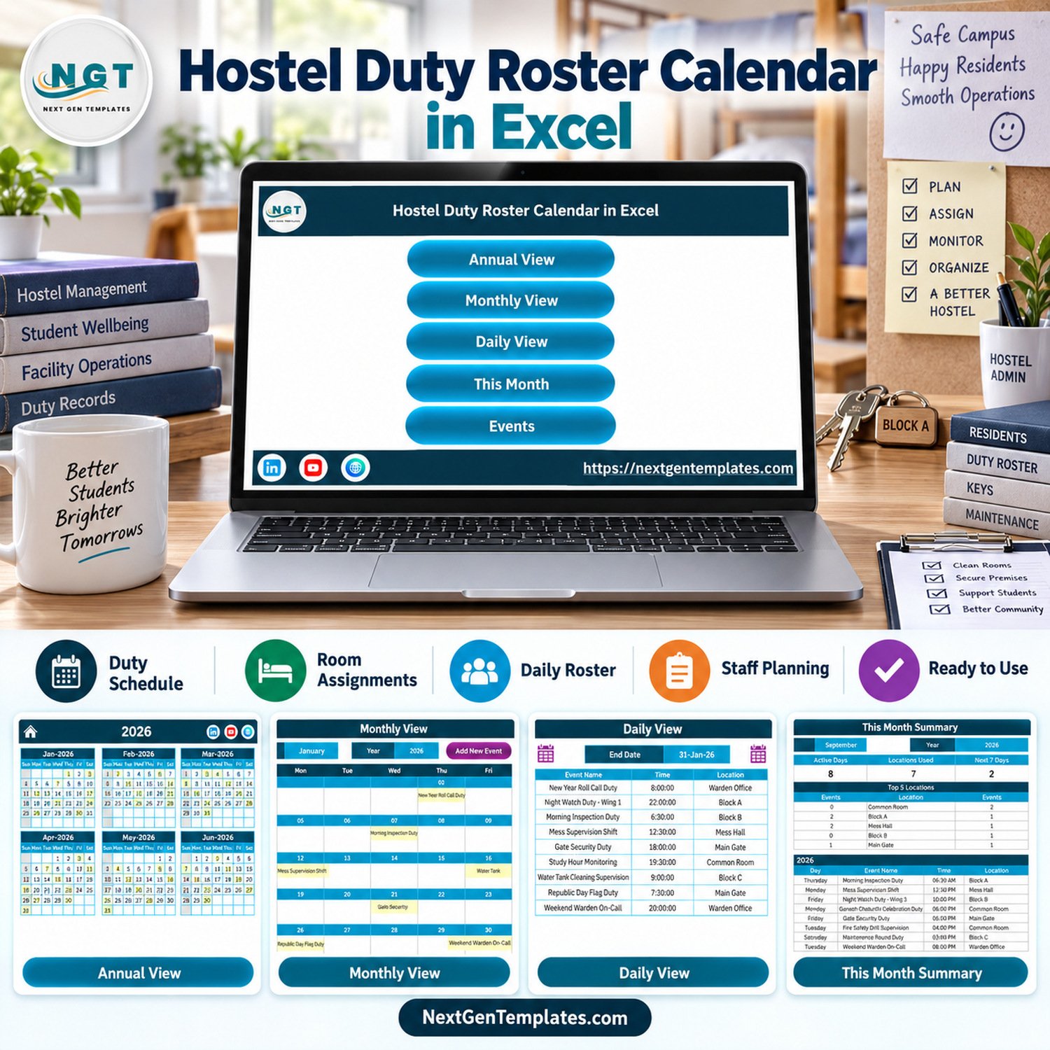 Hostel Duty Roster Calendar in Excel product feature image
