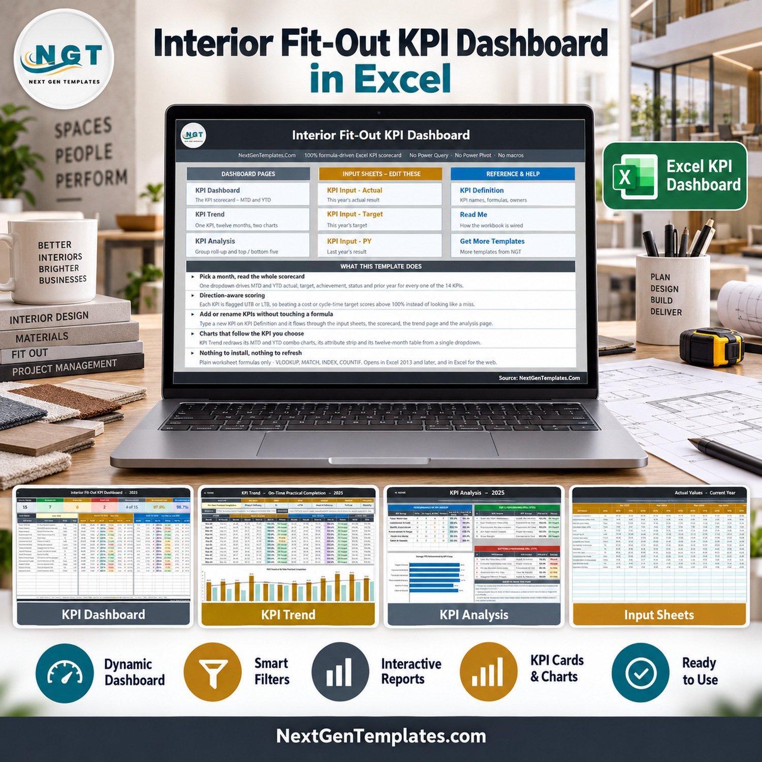 Interior Fit-Out KPI Dashboard in Excel