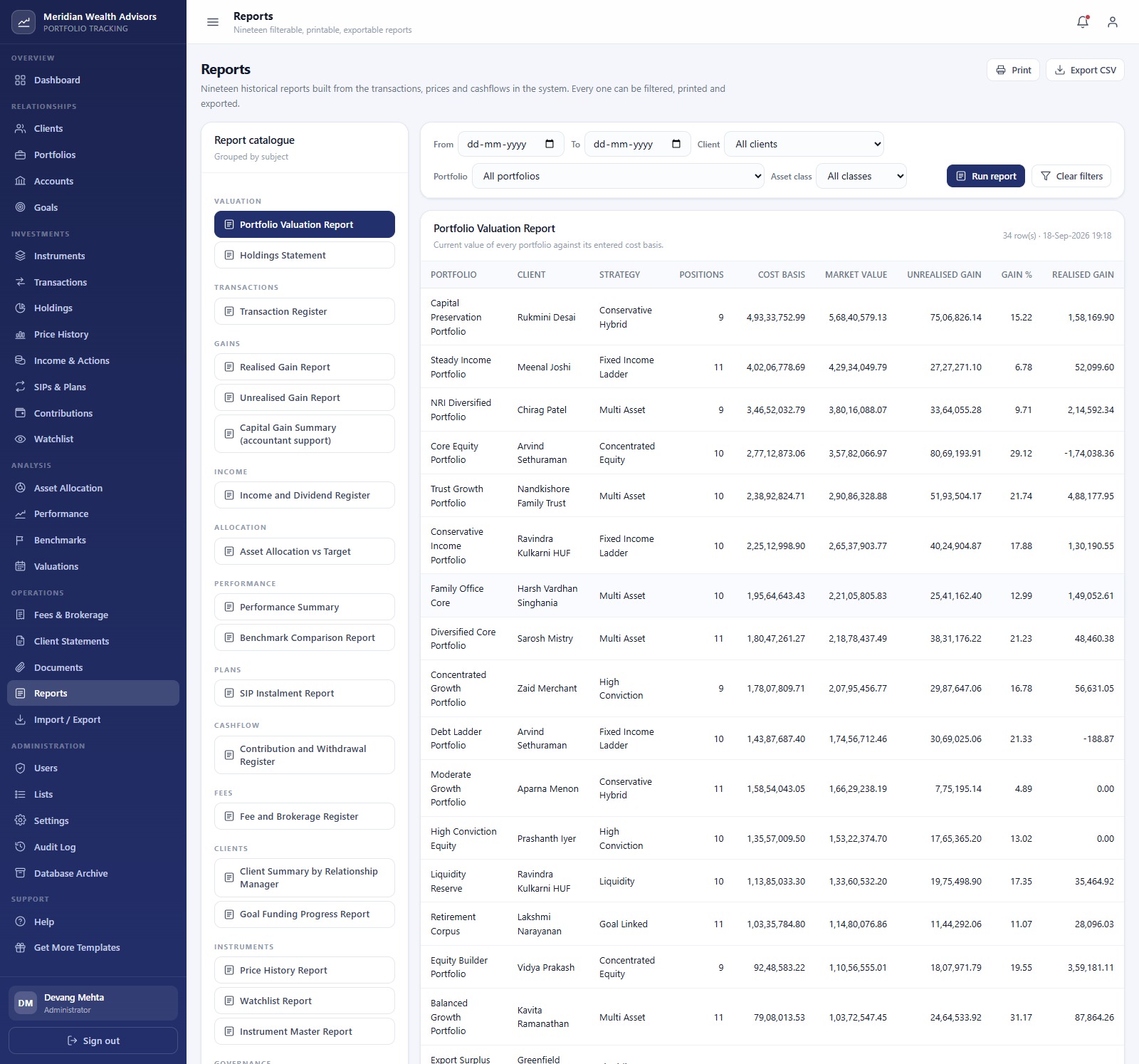 Investment Portfolio Tracking System Web App reports