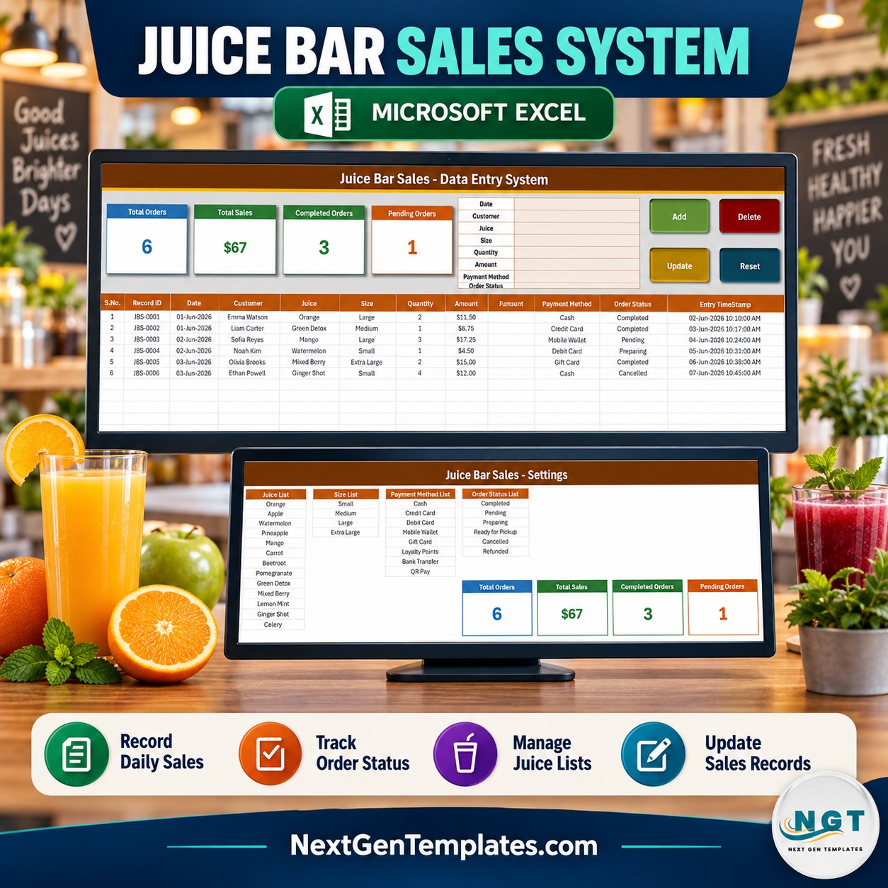 juice bar sales data entry system in excel