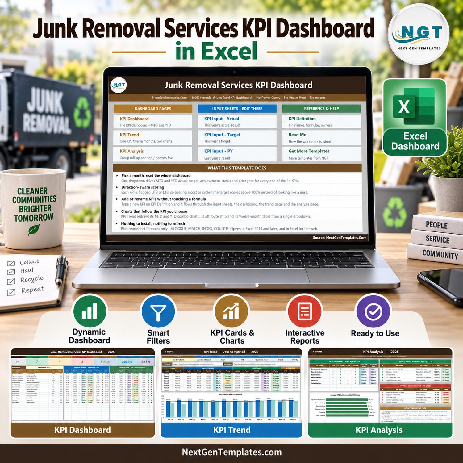 Junk removal services KPI dashboard in Excel
