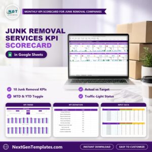 Junk Removal Services KPI Scorecard in Google Sheets