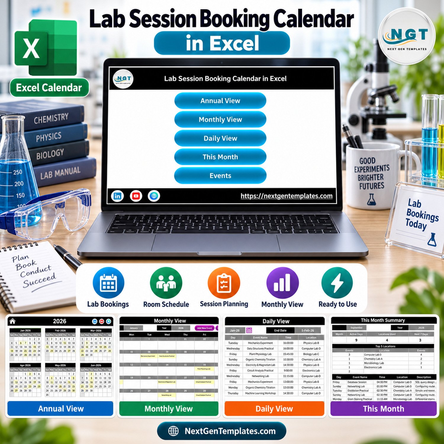 Lab Session Booking Calendar in Excel product feature image