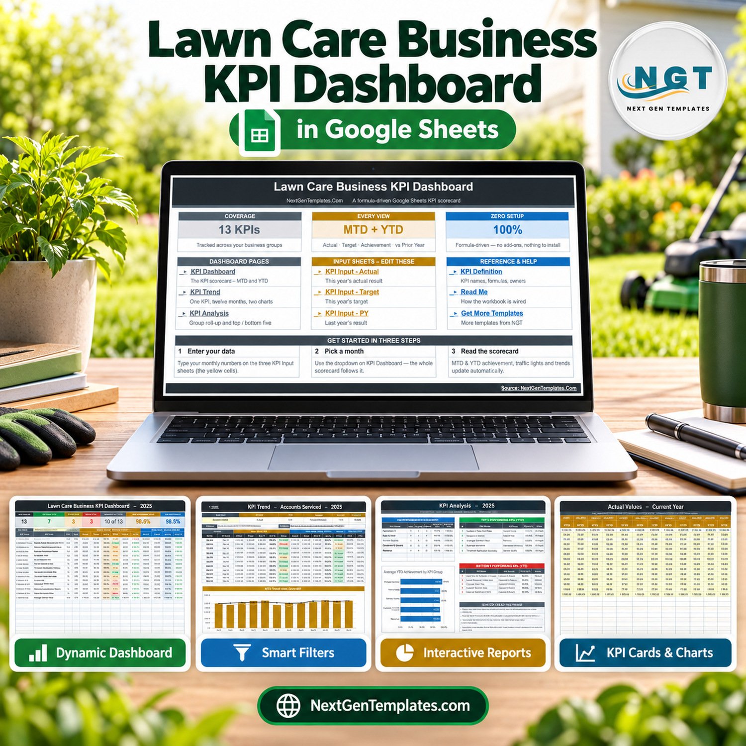 Lawn Care Business KPI Dashboard in Google Sheets