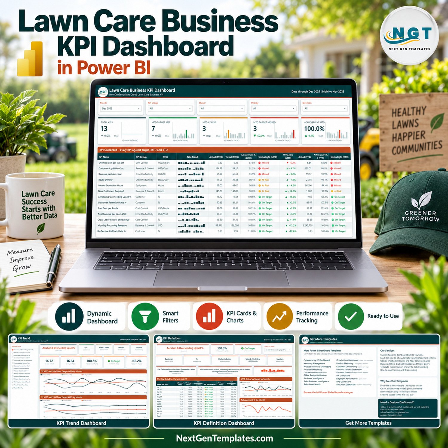 Lawn Care Business KPI Dashboard in Power BI
