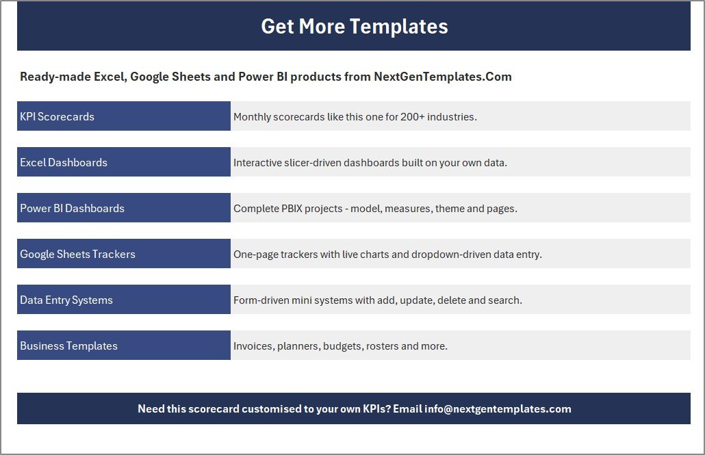 Get More Templates sheet - links to the NextGenTemplates catalogue and the customisation contact