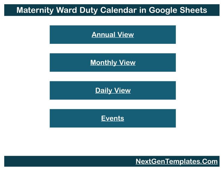 Maternity Ward Duty Calendar in Google Sheets - Home navigation tab