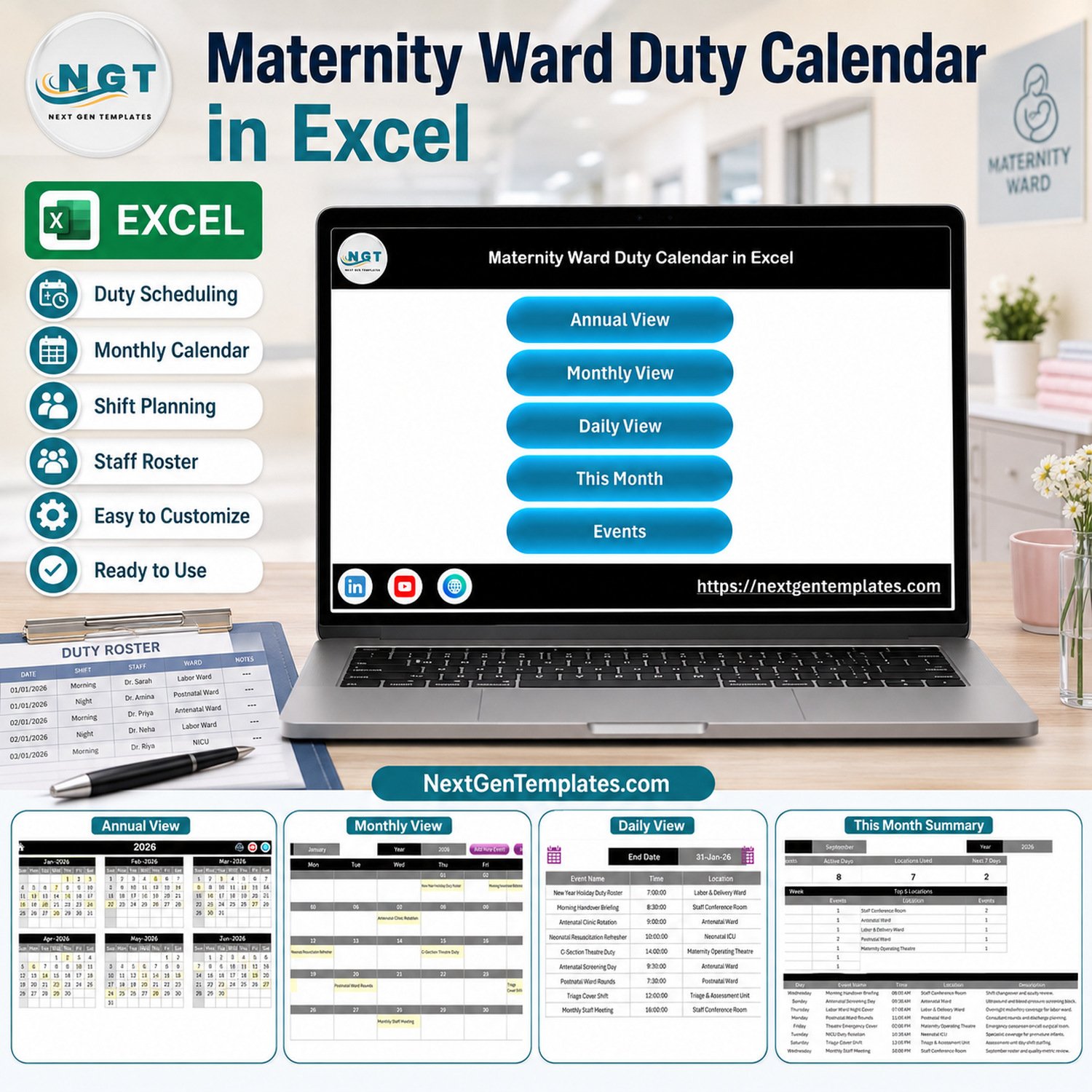 Maternity Ward Duty Calendar in Excel product feature image