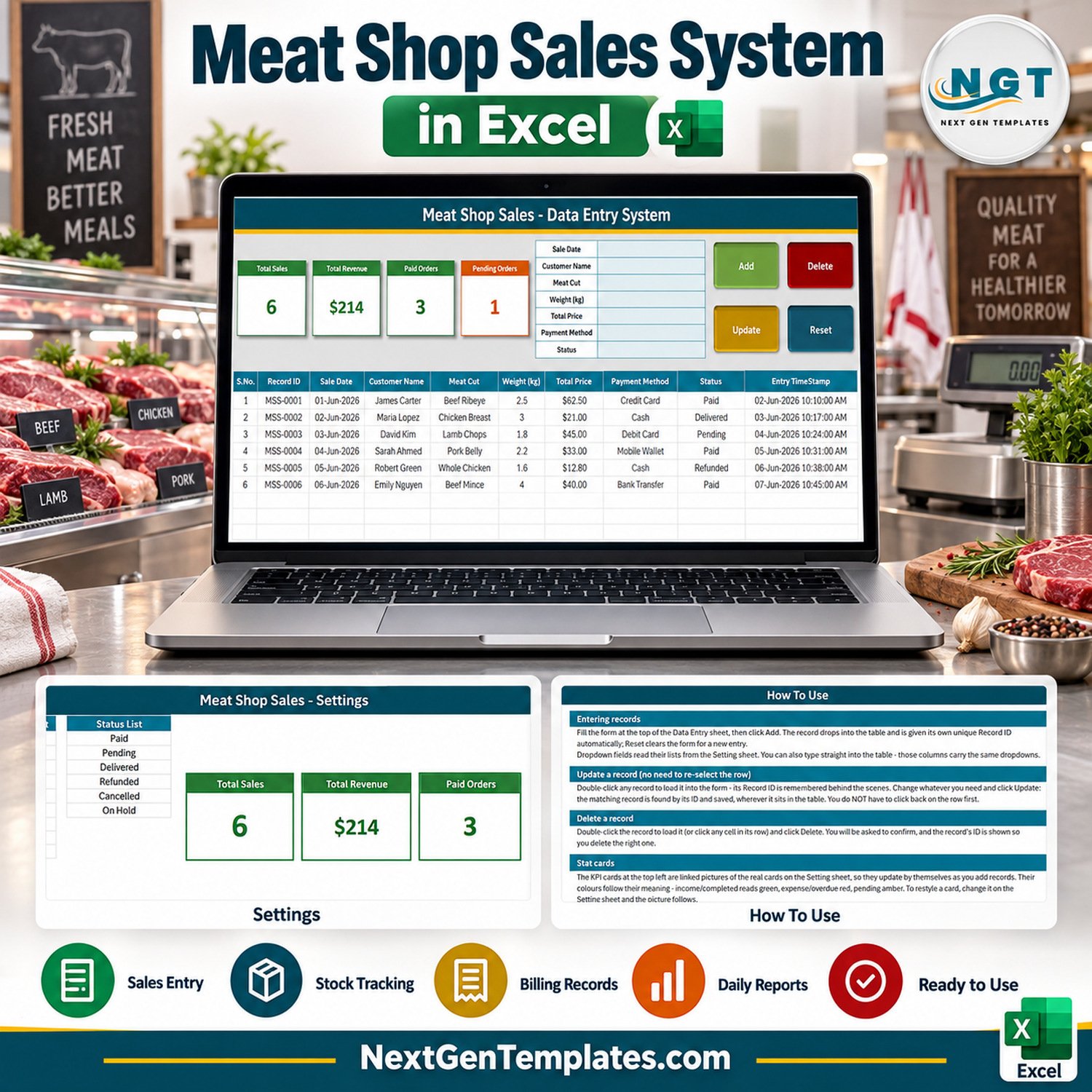 Meat Shop Sales Data Entry System in Excel
