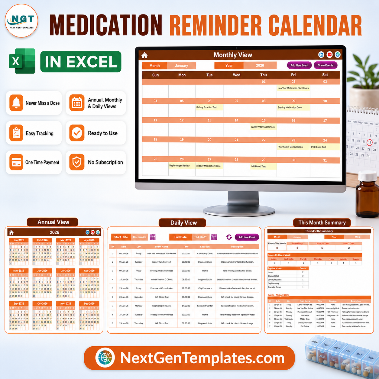 Medication Reminder Calendar in Excel