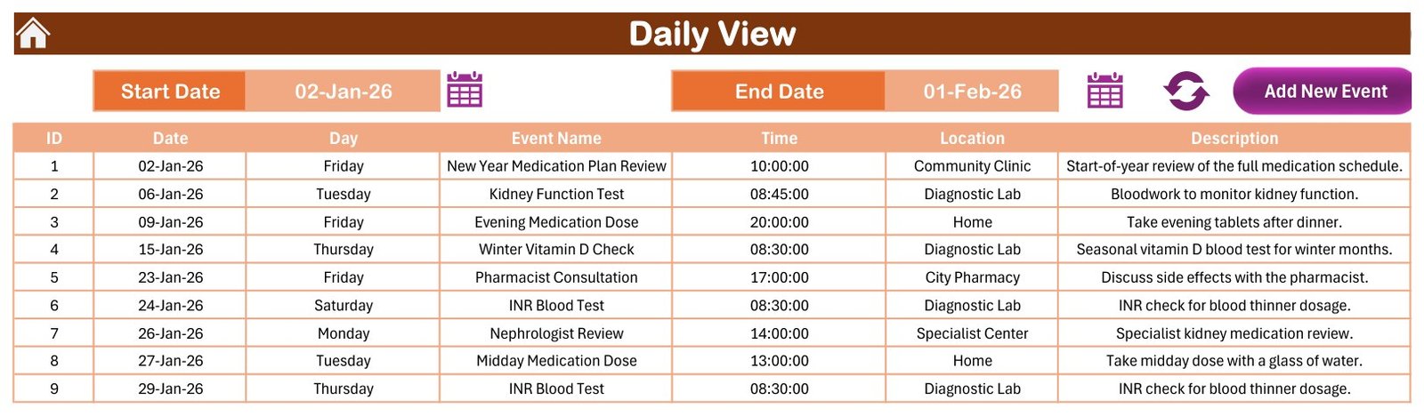 Medication Reminder Calendar in Excel - Image 5